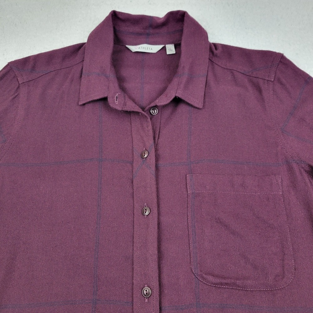 Athleta Heat-Tech Flannel Shirt Womens Small Purple Cassis Plaid Long Sleeve Top